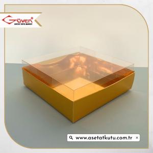 12x12x4 Altı Gold Metalize Karton Üstü Asetat Kutu