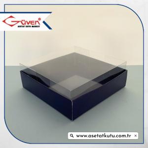 12x12x4 Altı Lacivert Karton Üstü Asetat Kutu