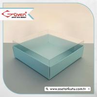 12x12x4 Altı Mavi Karton Üstü Asetat Kutu