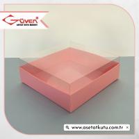 12x12x4 Altı Pembe Karton Üstü Asetat Kutu