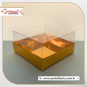 12x12x6 Altı Gold Metalize Karton Üstü Asetat Kutu