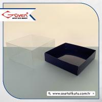 12x12x6 Altı Lacivert Karton Üstü Asetat Kutu