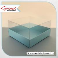 12x12x6 Altı Mavi Karton Üstü Asetat Kutu