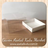 12x12x8.5 Altı Beyaz Karton Üstü Asetat Kutu