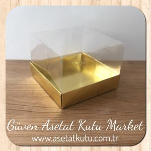 12x12x8.5 Altı Gold Metalize Karton Üstü Asetat Kutu