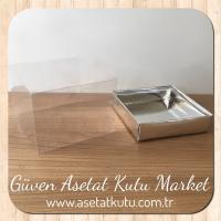 12x12x8.5 Altı Gümüş Metalize Karton Üstü Asetat Kutu