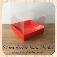 12x12x8.5 Altı Kırmızı Karton Üstü Asetat Kutu