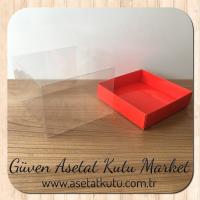 12x12x8.5 Altı Kırmızı Karton Üstü Asetat Kutu