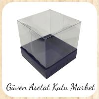 12x12x8.5 Altı Lacivert Karton Üstü Asetat Kutu