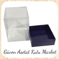 12x12x8.5 Altı Lacivert Karton Üstü Asetat Kutu
