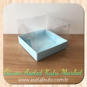 12x12x8.5 Altı Mavi Karton Üstü Asetat Kutu