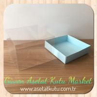 12x12x8.5 Altı Mavi Karton Üstü Asetat Kutu