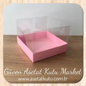 12x12x8.5 Altı Pembe Karton Üstü Asetat Kutu