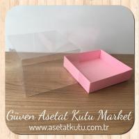 12x12x8.5 Altı Pembe Karton Üstü Asetat Kutu