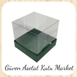 12x12x8.5 Altı Yeşil Karton Üstü Asetat Kutu