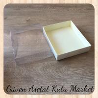 12x15x3 Altı Krem Mermer Desenli Karton Üstü Asetat Kutu