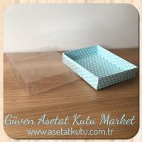 12x15x3 Altı Mavi Zemin Beyaz Puantiyeli Karton Üstü Asetat Kutu
