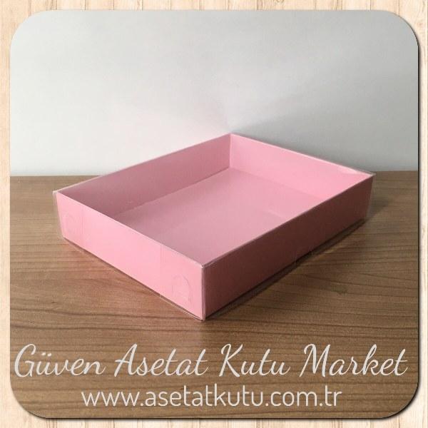 12x15x3 Altı Pembe Karton Üstü Asetat Kutu