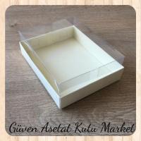 12x15x5 Altı Krem Mermer Desenli Karton Üstü Asetat Kutu