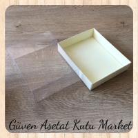 12x15x5 Altı Krem Mermer Desenli Karton Üstü Asetat Kutu