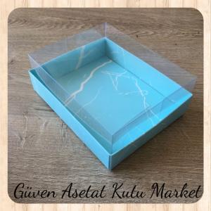 12x15x5 Altı Mavi Mermer Desenli Karton Üstü Asetat Kutu