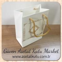12x17x7 Ölçülü Beyaz Üzerine Gold Saray Desenli Karton Çanta
