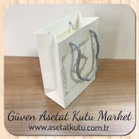 12x17x7 Ölçülü Beyaz Üzerine Gümüş Saray Desenli Karton Çanta