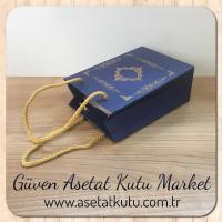 12x17x7 Ölçülü Lacivert Üzerine Gold Saray Desenli Karton Çanta