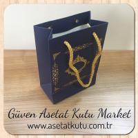 12x17x7 Ölçülü Lacivert Üzerine Gold Saray Desenli Karton Çanta