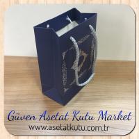 12x17x7 Ölçülü Lacivert Üzerine Gümüş Saray Desenli Karton Çanta