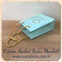 12x17x7 Ölçülü Mavi Üzerine Gold Saray Desenli Karton Çanta