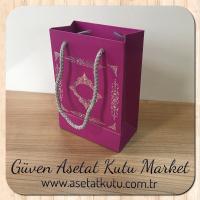 12x17x7 Ölçülü Mor Üzerine Gümüş Saray Desenli Karton Çanta