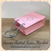 12x17x7 Ölçülü Pembe Üzerine Gümüş Saray Desenli Karton Çanta