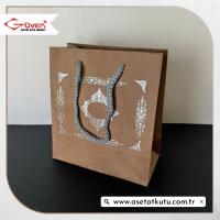15.5x17x8 Kraft Üzerine Gümüş Saray Desenli Karton Çanta 