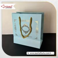15.5x17x8 Mavi Üzerine Gold Saray Desenli Karton Çanta