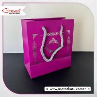 15.5x17x8 Mor Üzerine Gümüş Saray Desenli Karton Çanta