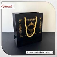 15.5x17x8 Siyah Üzerine Gold Saray Desenli Karton Çanta