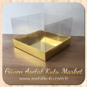 15x15x10 Altı Gold Metalize Karton Üstü Asetat Kutu