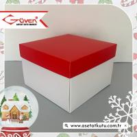 15x15x10 Tabanı Beyaz, Kapağı Kırmızı Karton Kutu