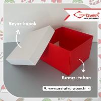 15x15x10 Tabanı Kırmızı, Kapağı Beyaz Karton Kutu