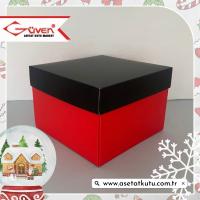 15x15x10 Tabanı Kırmızı, Kapağı Siyah Karton Kutu