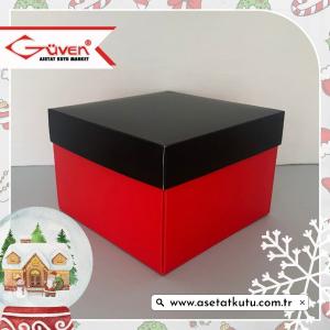 15x15x10 Tabanı Kırmızı, Kapağı Siyah Karton Kutu
