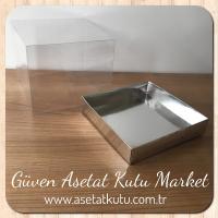 15x15x12 Altı Gümüş Metalize Karton Üstü Asetat Kutu