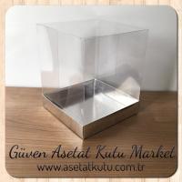 15x15x17.5 Altı Gümüş Metalize Karton Üstü Asetat Kutu