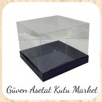 15x15x17.5 Altı Lacivert Karton Üstü Asetat Kutu