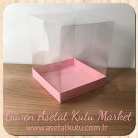 15x15x17.5 Altı Pembe Karton Üstü Asetat Kutu