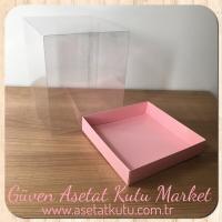 15x15x17.5 Altı Pembe Karton Üstü Asetat Kutu