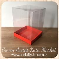 15x15x20 Altı Kırmızı Karton Üstü Asetat Kutu