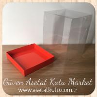 15x15x20 Altı Kırmızı Karton Üstü Asetat Kutu