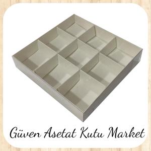 [9 Bölmeli] 15x15x3 Altı Beyaz Karton Üstü Asetat Kutu